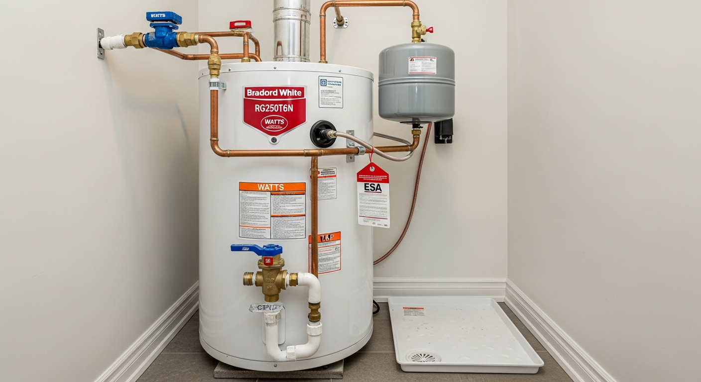 Detail view of a hot water tank repair & replacement job finished in Etobicoke — expert craftsmanship