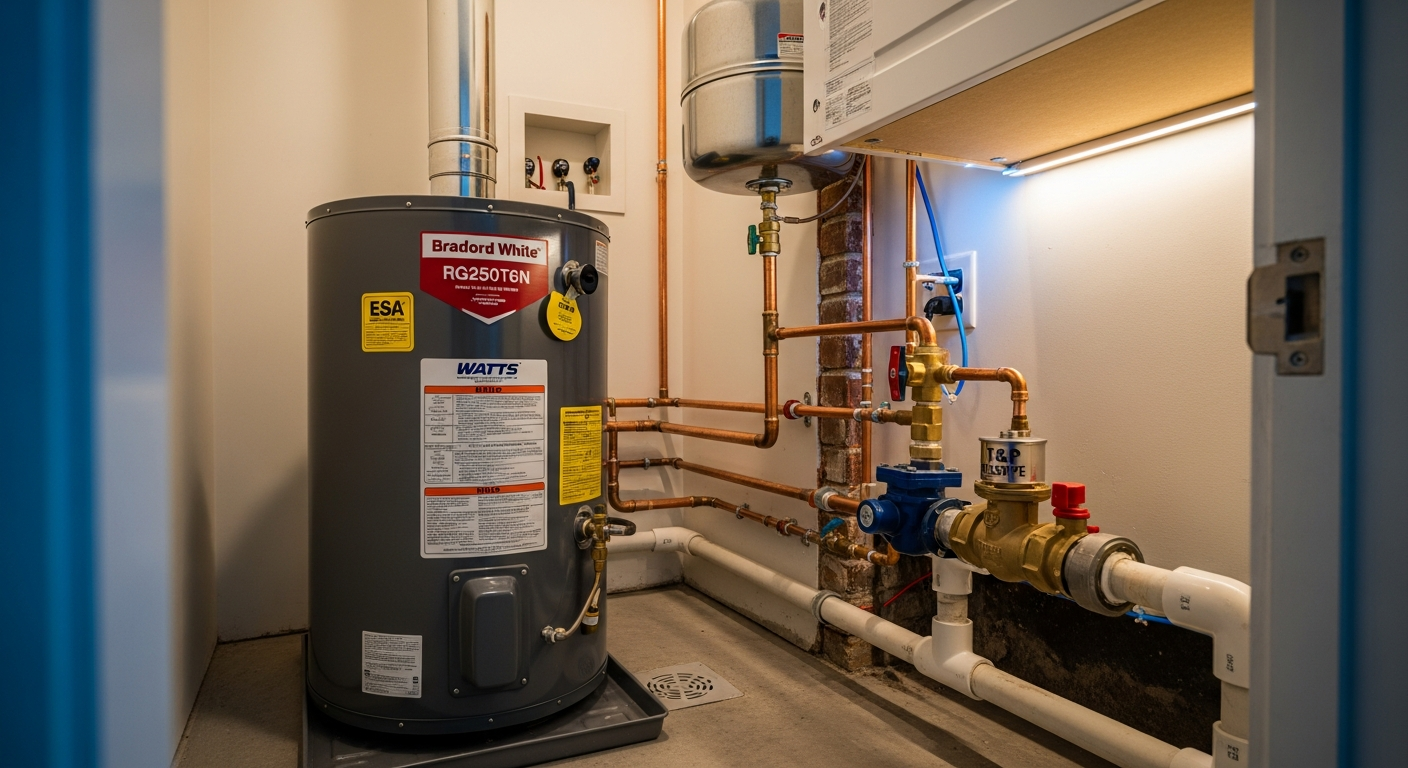Final result of a hot water tank repair & replacement project at a North York residence