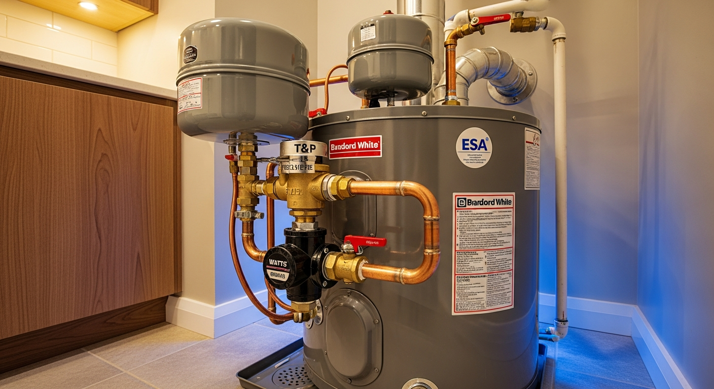 Close-up of professional hot water tank repair & replacement work delivered in Oakville