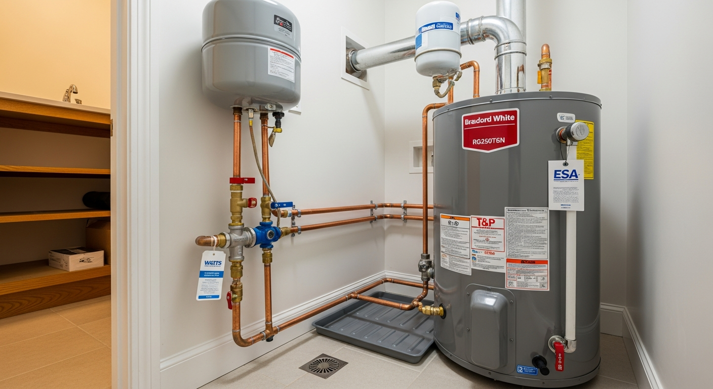 Detail view of a hot water tank repair & replacement job finished in Oshawa — expert craftsmanship