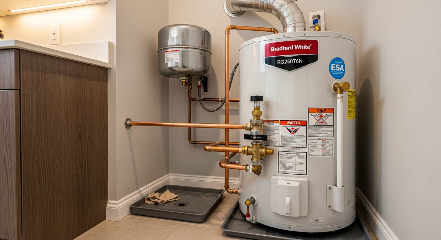 Completed hot water tank repair & replacement work showcasing finishing details in Stouffville