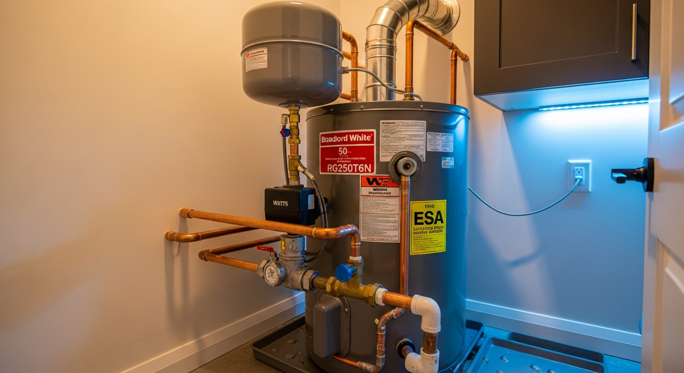 Detail view of a hot water tank repair & replacement job finished in Whitby — expert craftsmanship