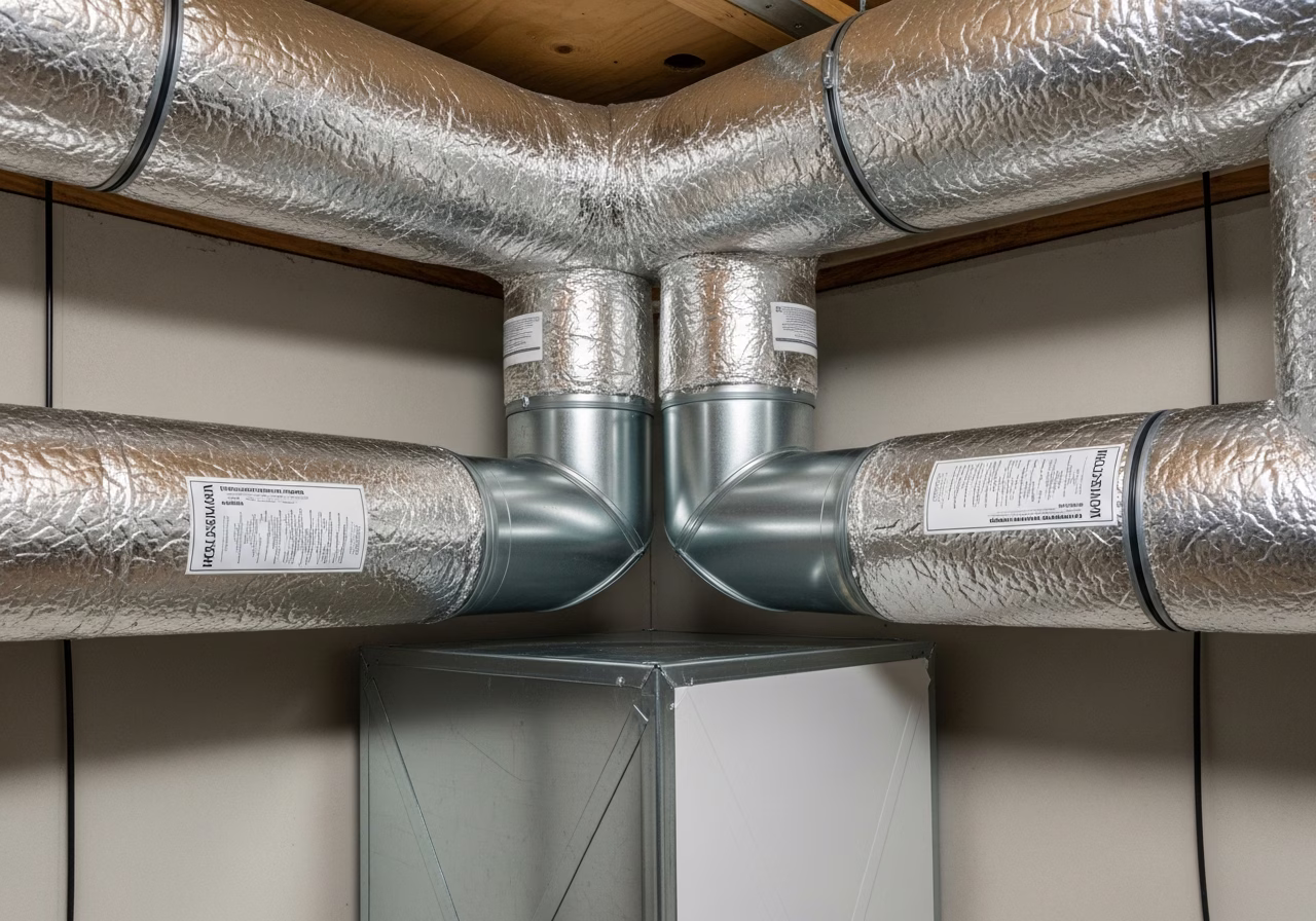 Close-up detail of professionally completed hrv / erv whole-home ventilation showing craftsmanship and finish quality