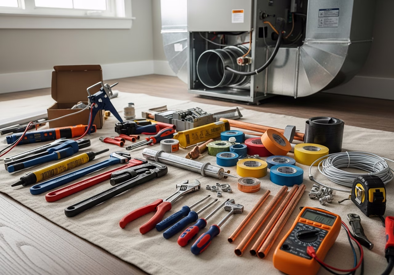 Tools and materials staged for HVAC service in Markham