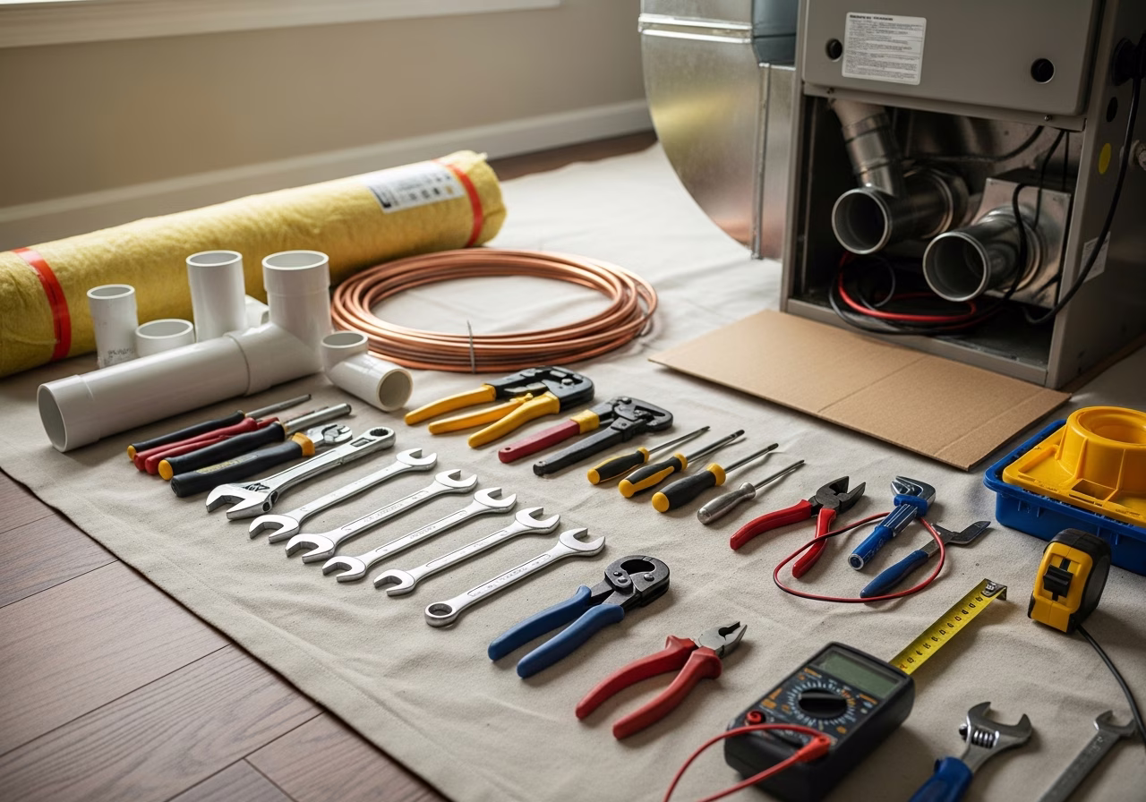 Tools and materials staged for HVAC service in Oakville