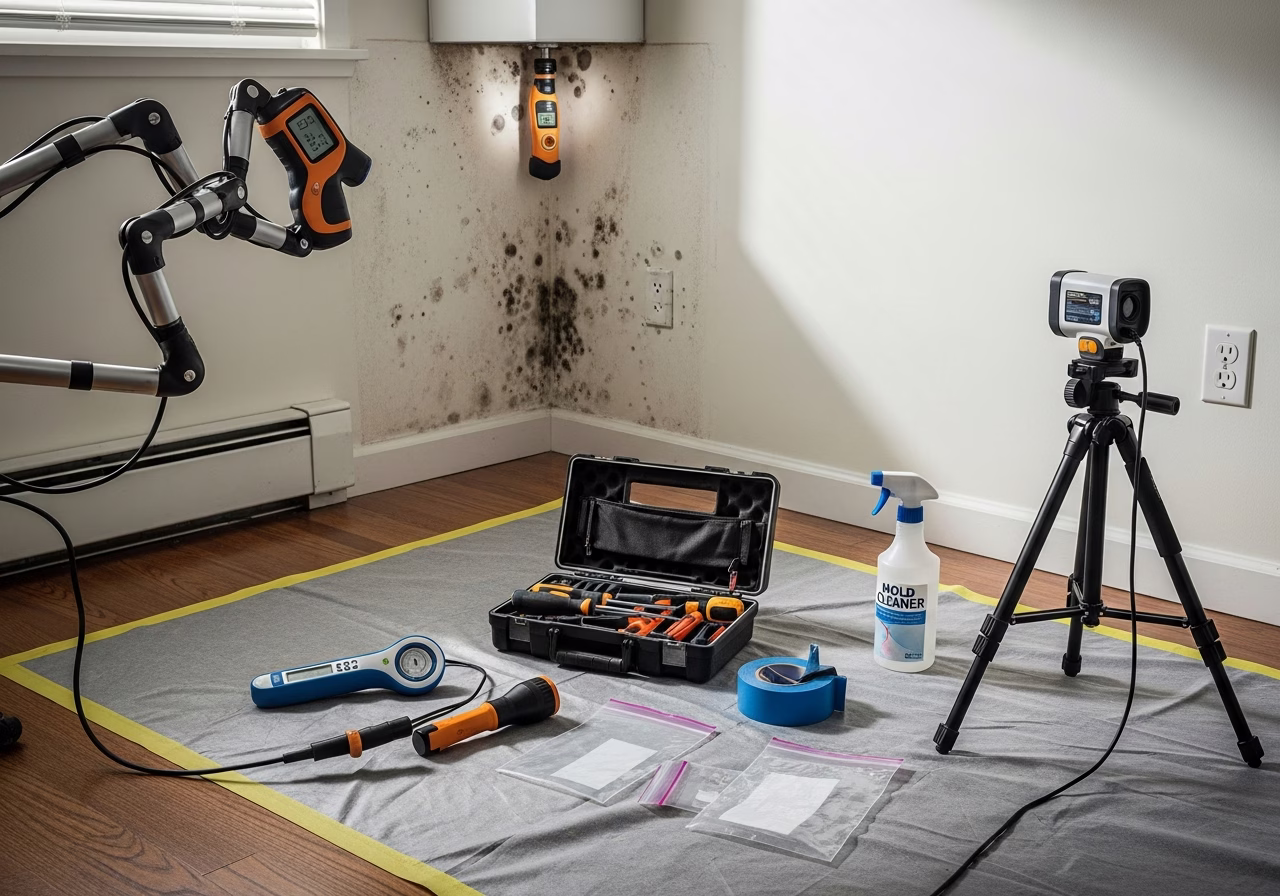 Mold-Prone Area Detection tools and materials staged in Toronto home