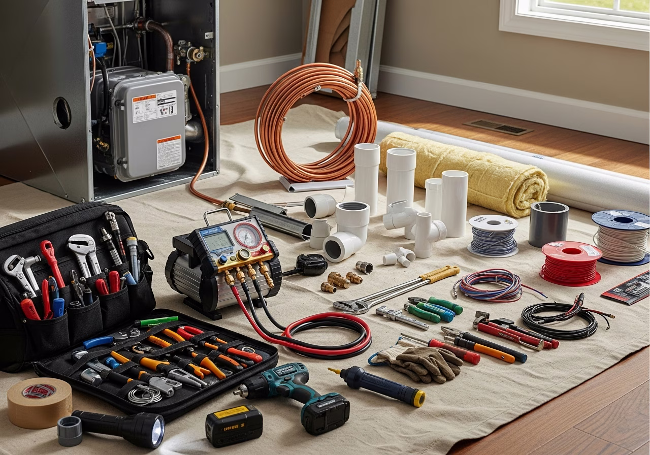 Tools and materials staged for HVAC service in Toronto