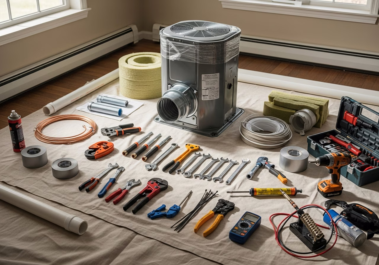 Tools and materials staged for HVAC service in Vaughan