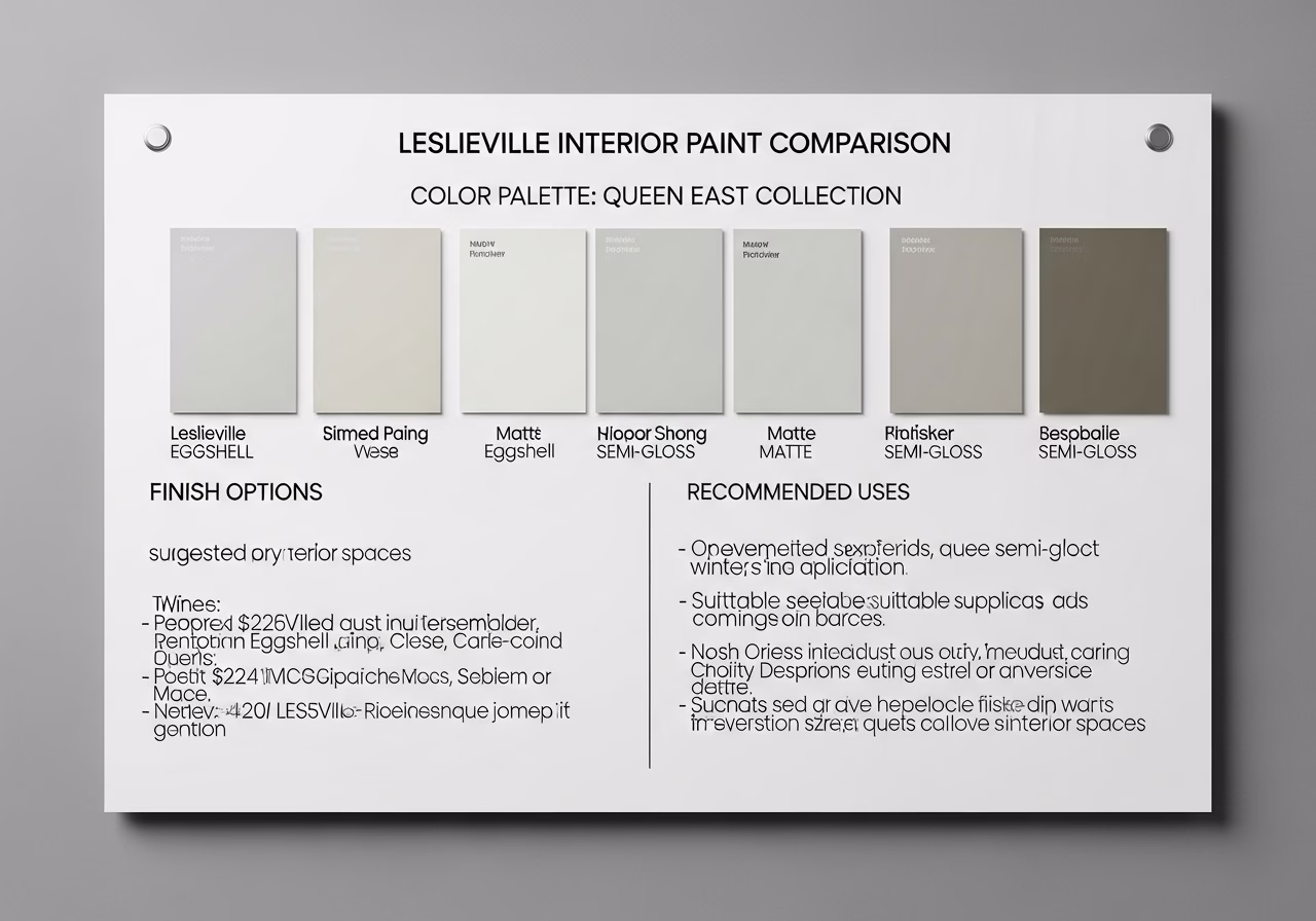 Side-by-side product and material comparison for interior painting leslieville β typical brands and finishes used in Toronto