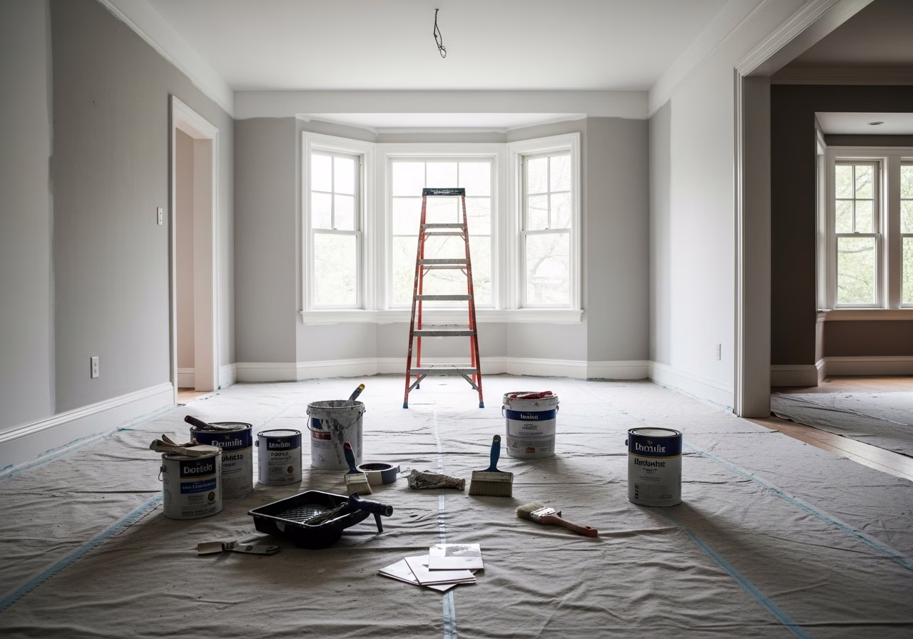 Interior Painting Forest Hill tools and materials staged in Toronto home