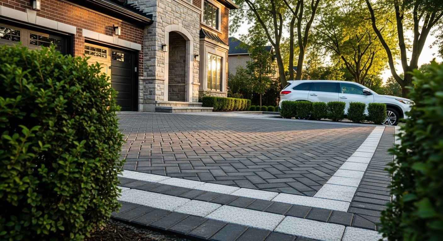 Interlocking Driveway & Patio portfolio close-up from a Milton renovation by RenoHouse