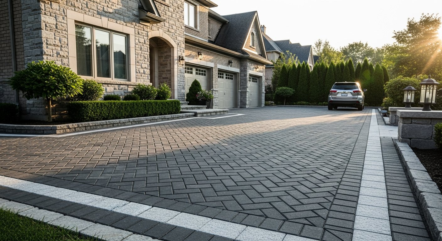 Interlocking Driveway & Patio portfolio close-up from a Richmond Hill renovation by RenoHouse