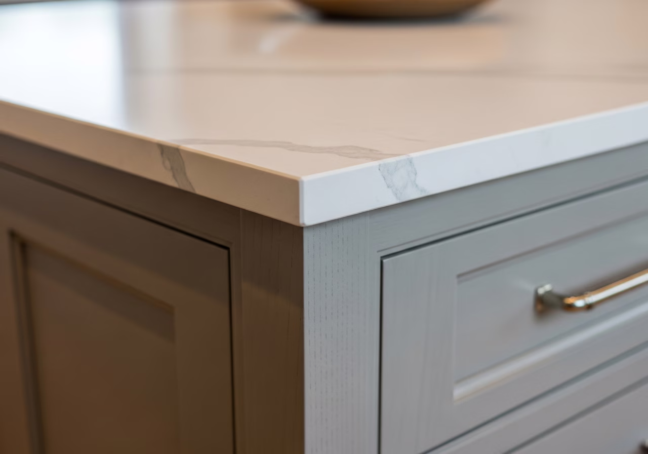 Finished detail close-up for kitchen island installation in Toronto