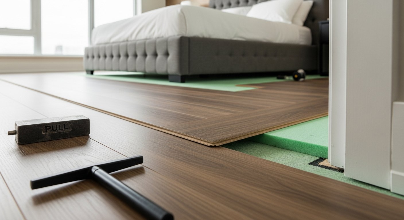 Laminate Flooring Installation portfolio close-up from a Etobicoke renovation by RenoHouse