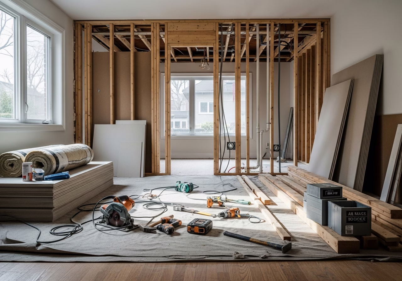 Multiplex Conversion (2-4 Plex) tools and materials staged in Toronto home