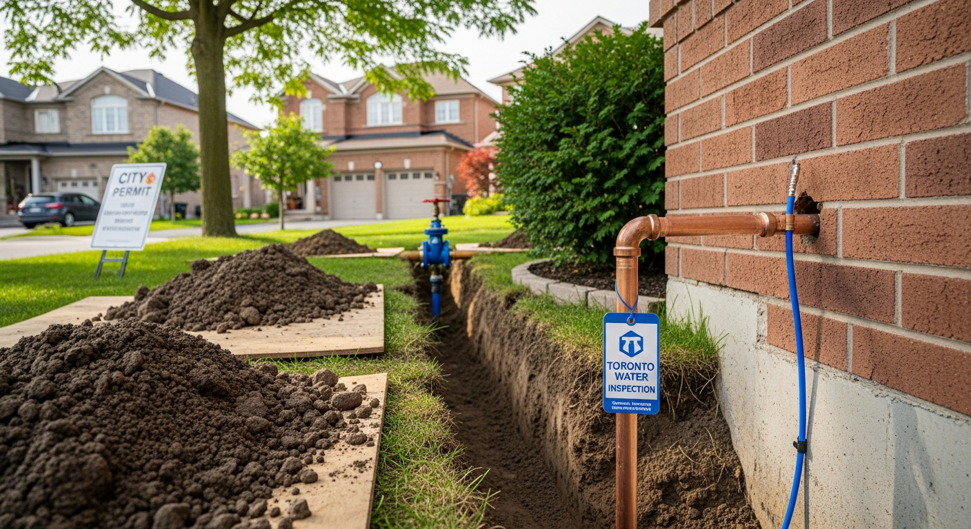 Close-up of professional lead service line replacement work delivered in Brampton