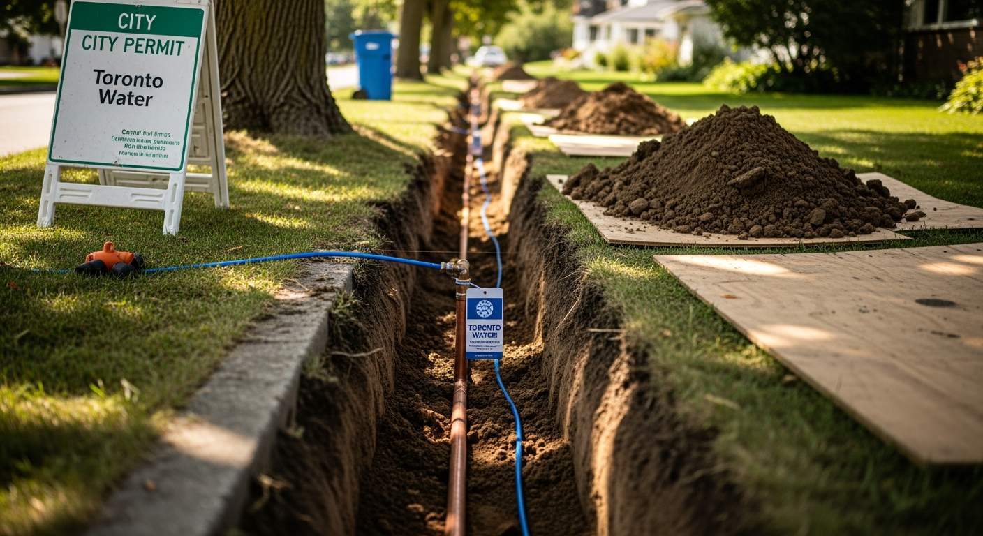On-site lead service line replacement install detail at a Brock property