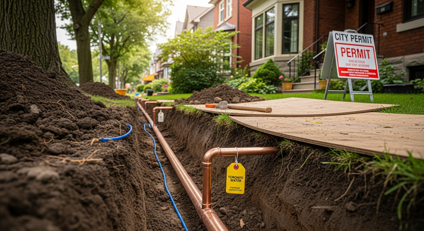 Editorial detail of a Georgetown lead service line replacement install — visible quality finish