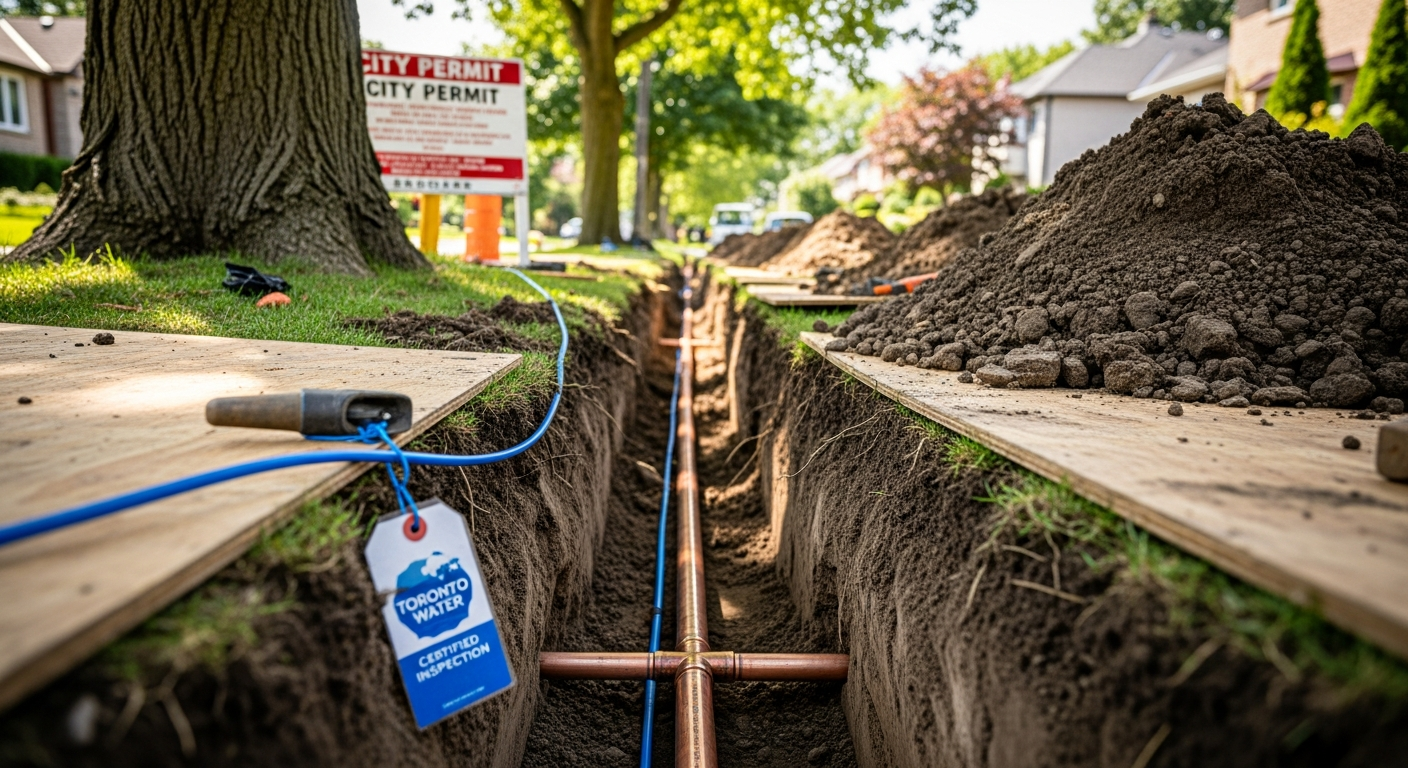 On-site lead service line replacement install detail at a Markham property