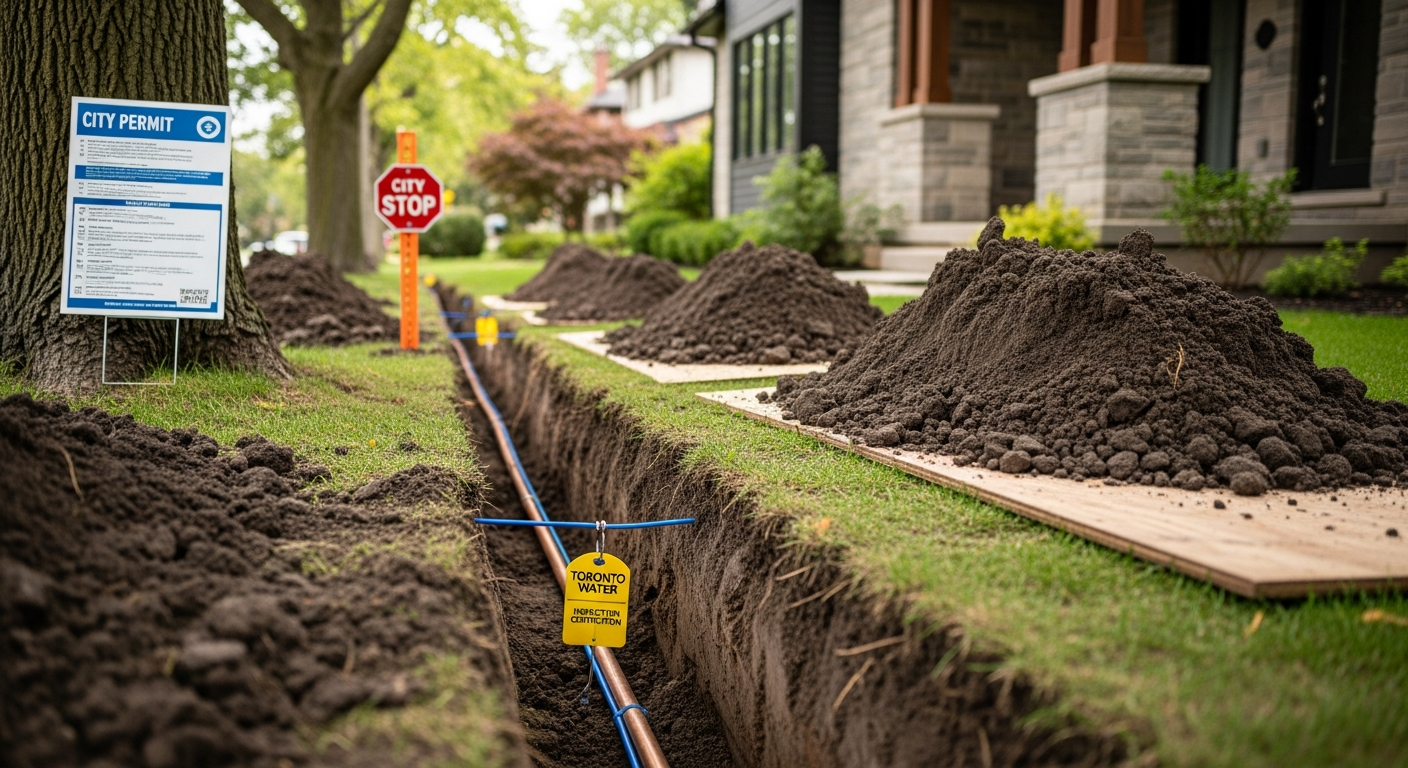 On-site lead service line replacement install detail at a Oakville property