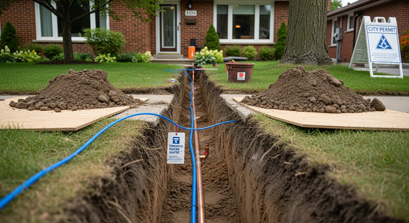 Editorial detail of a Scarborough lead service line replacement install — visible quality finish