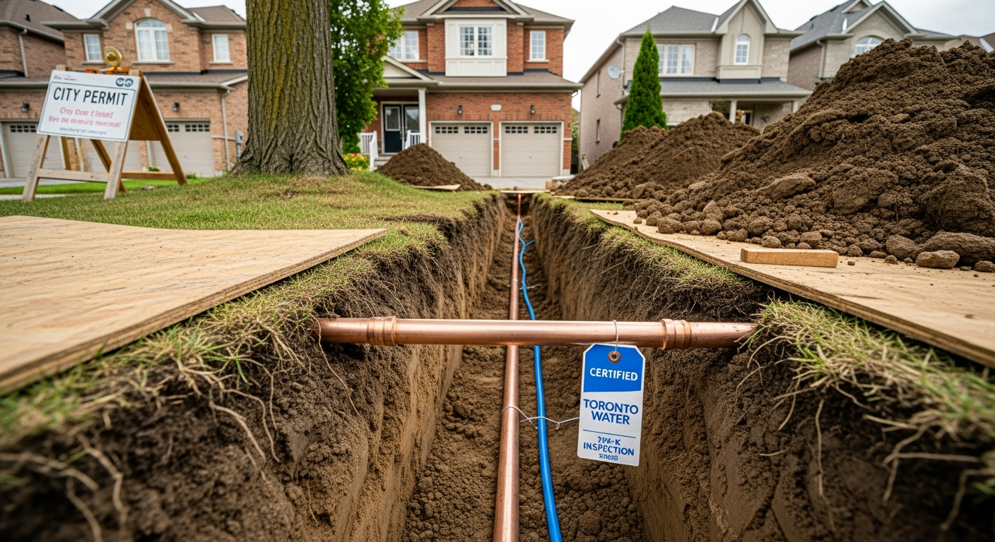 Close-up of professional lead service line replacement work delivered in Whitby