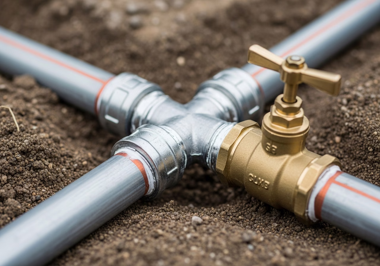 Close-up detail of professionally completed lead water service line replacement work