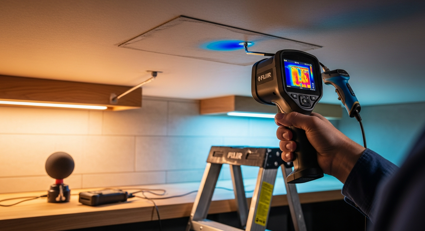 Editorial detail of a Caledon leak detection install — visible quality finish