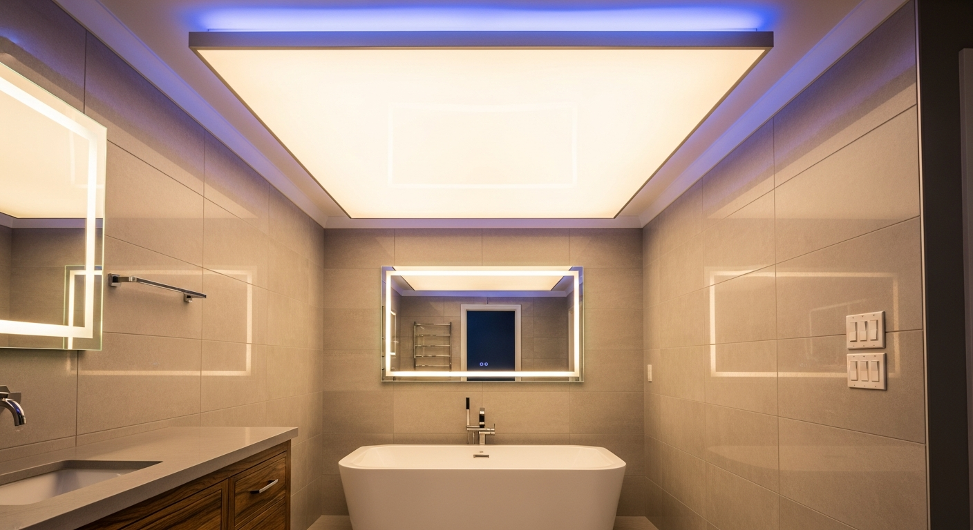 Completed led-backlit stretch ceiling work showcasing finishing details in Burlington