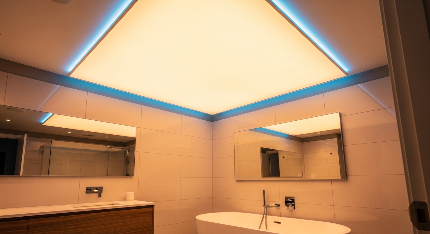 Professional led-backlit stretch ceiling project completed by RenoHouse in Georgetown — quality workmanship guaranteed