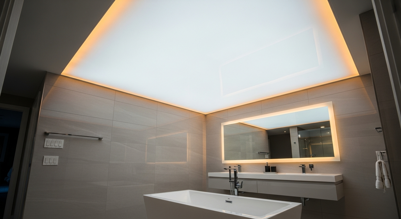 On-site led-backlit stretch ceiling install detail at a King City property