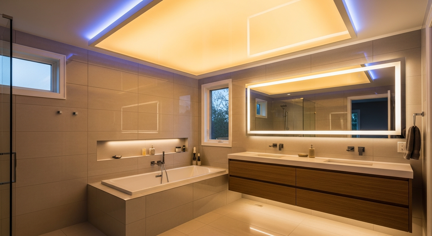 Final result of a led-backlit stretch ceiling project at a Markham residence