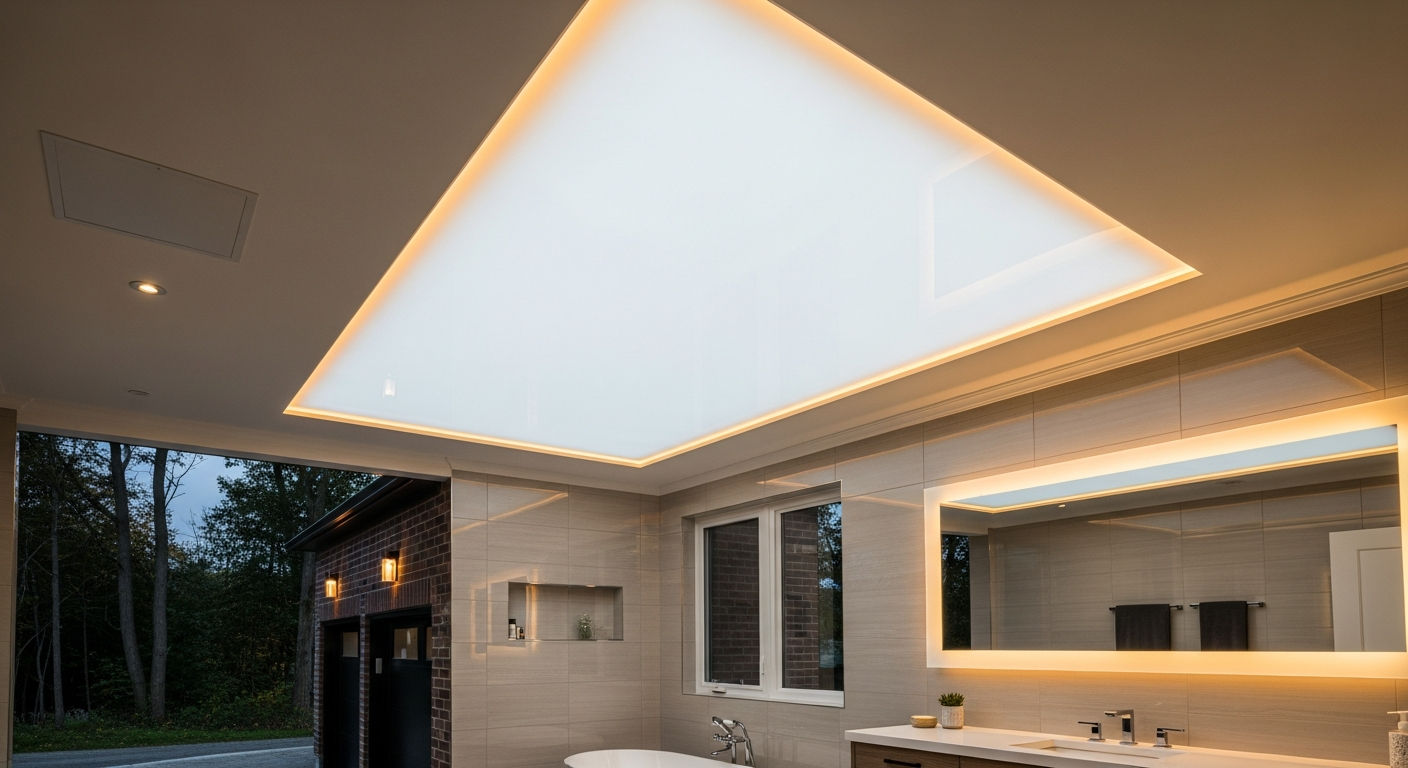 Final result of a led-backlit stretch ceiling project at a Milton residence