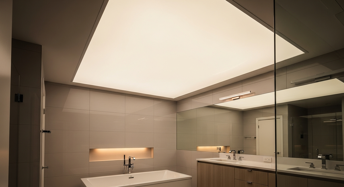 Recent Mississauga-area led-backlit stretch ceiling project — professional finish detail