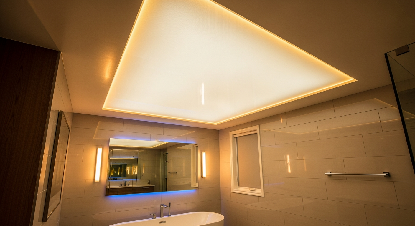 On-site led-backlit stretch ceiling install detail at a Newmarket property