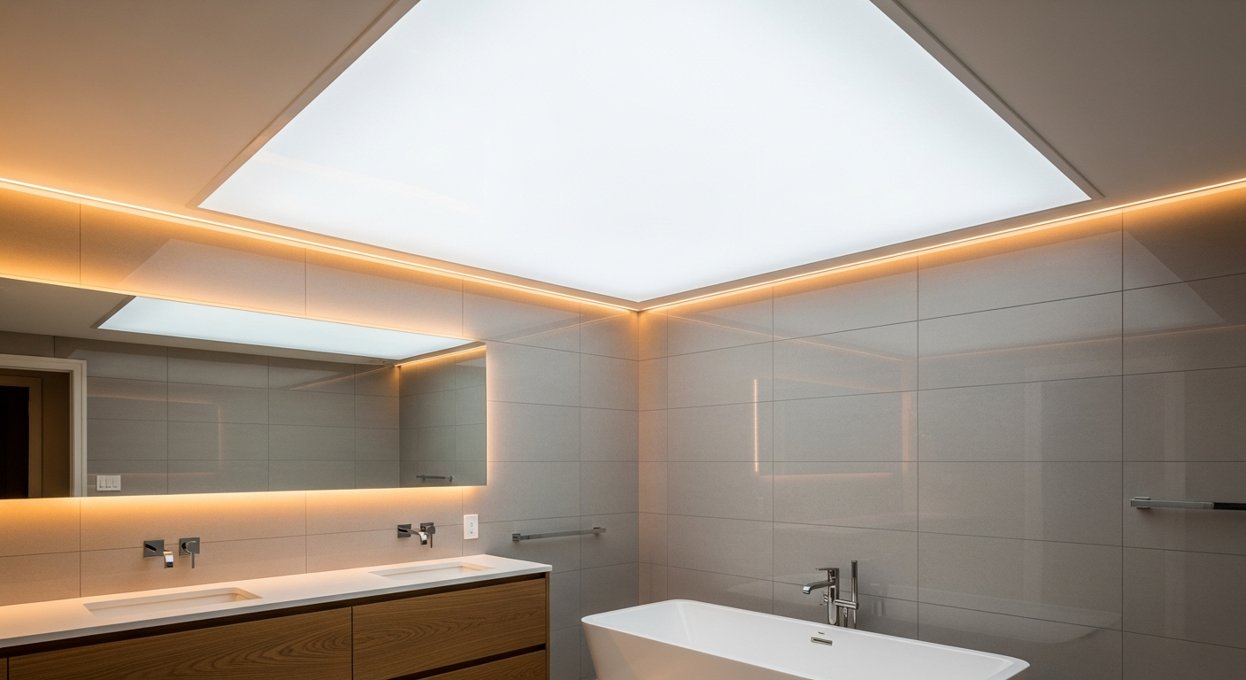 Completed led-backlit stretch ceiling work showcasing finishing details in North York