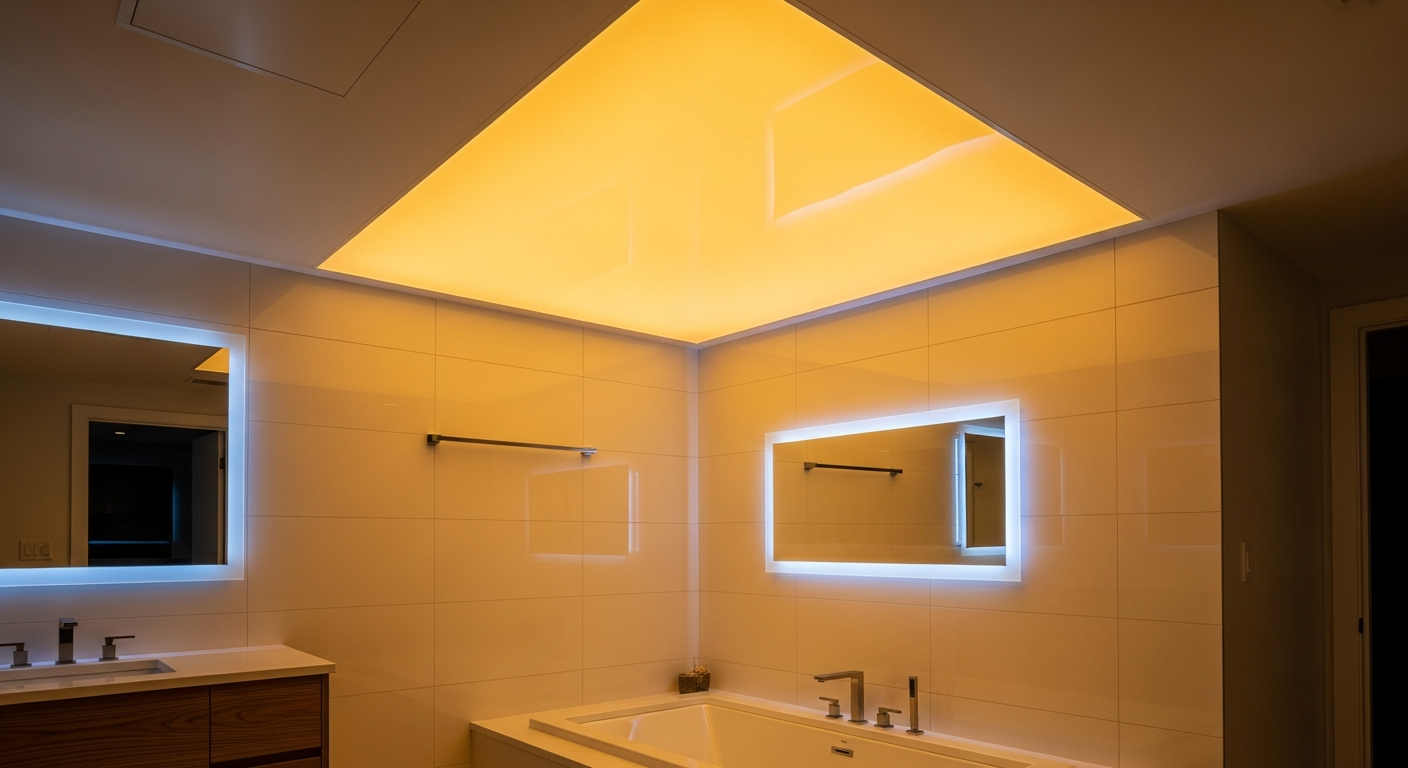 Oakville led-backlit stretch ceiling portfolio sample — finished by licensed RenoHouse crew