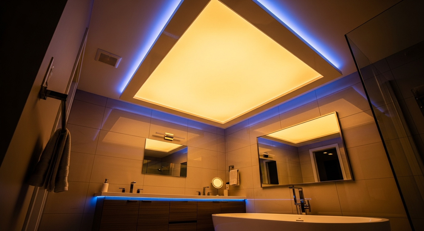 Recently completed led-backlit stretch ceiling renovation in a Oshawa home