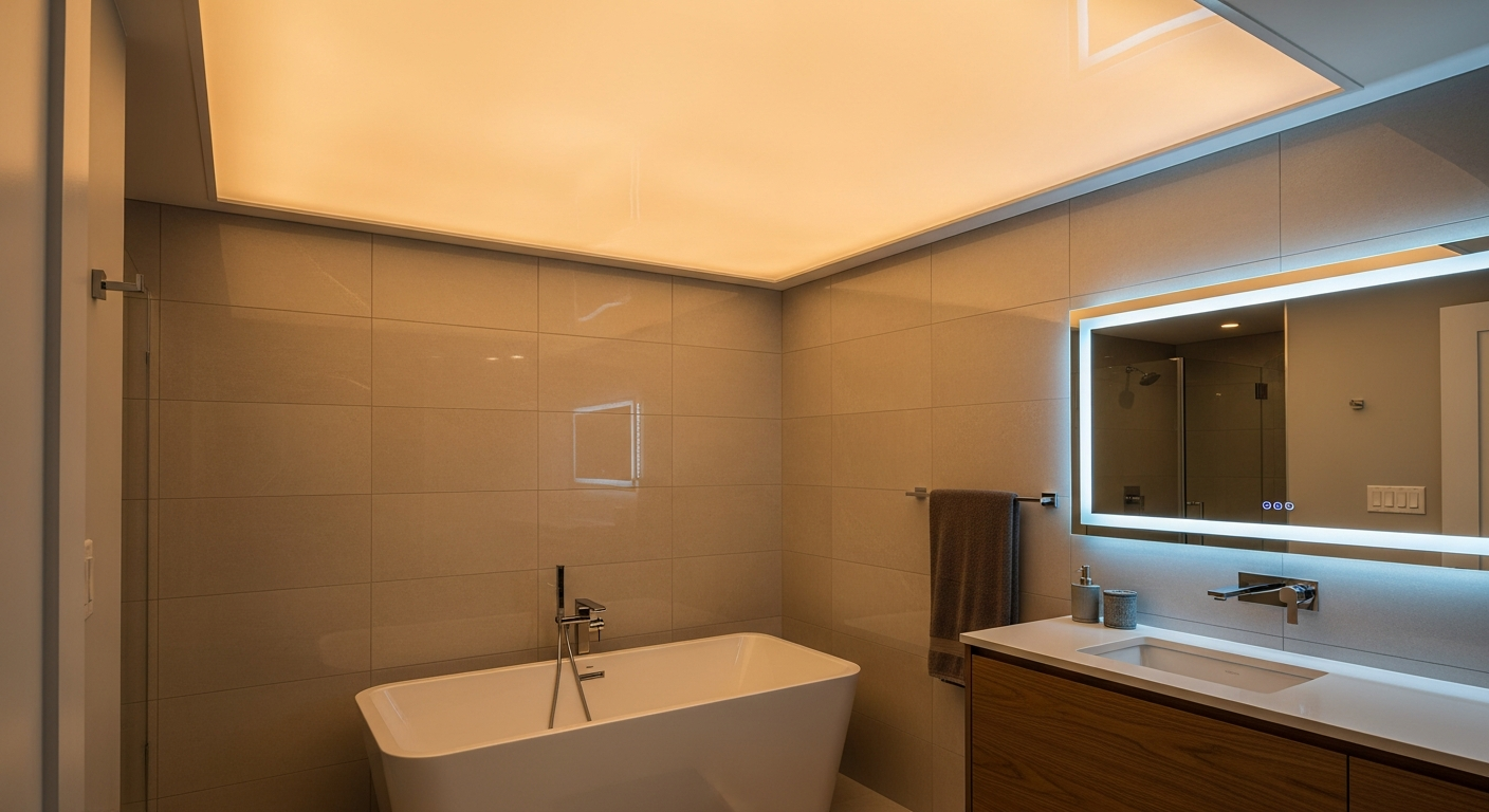 Detail view of a led-backlit stretch ceiling job finished in Pickering — expert craftsmanship