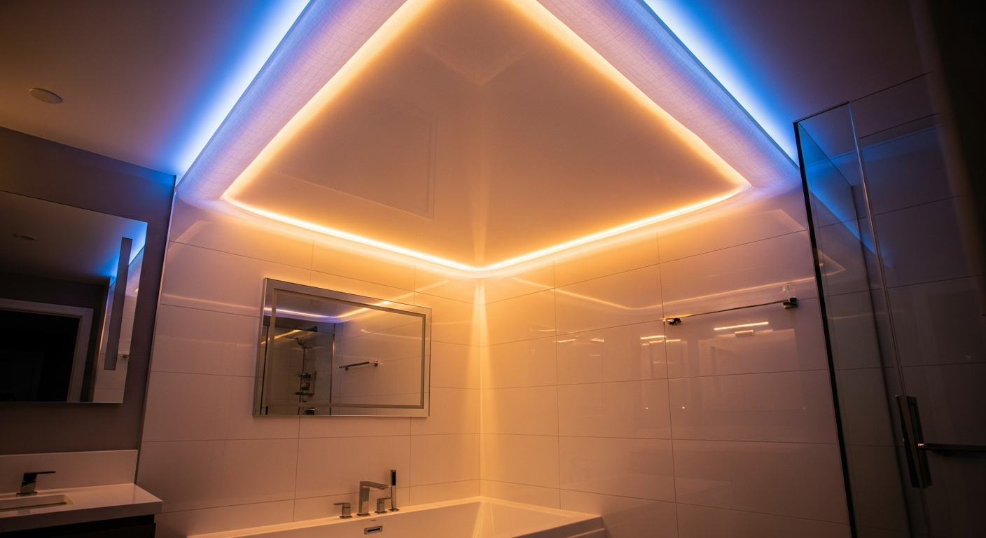 Recent Stouffville-area led-backlit stretch ceiling project — professional finish detail