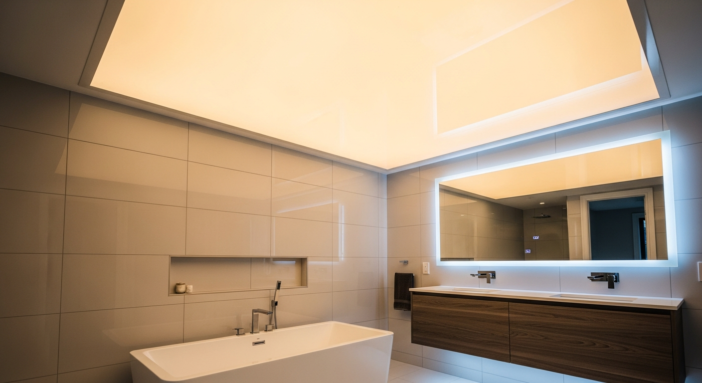 Recent Whitby-area led-backlit stretch ceiling project — professional finish detail