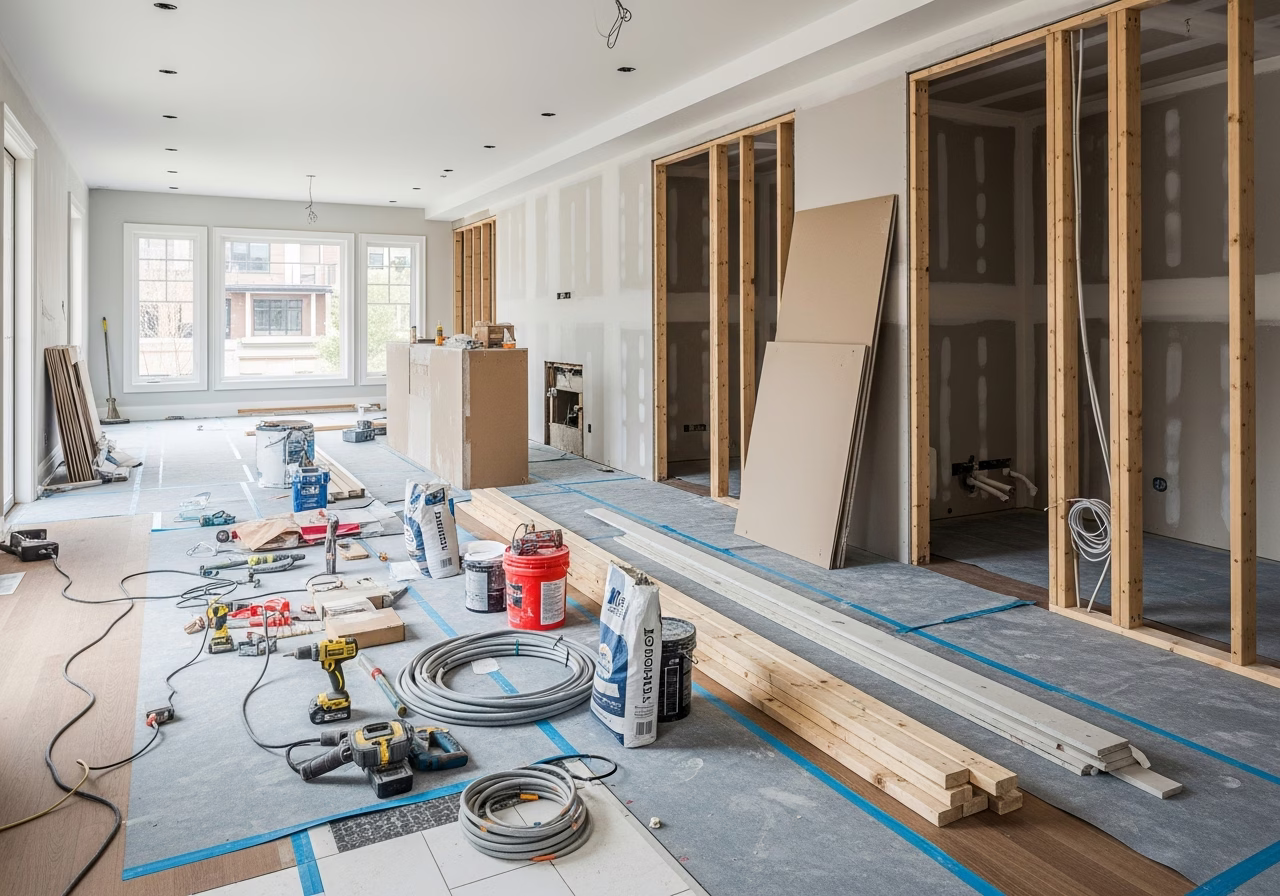 Salon & Spa Buildout tools and materials staged in Toronto home