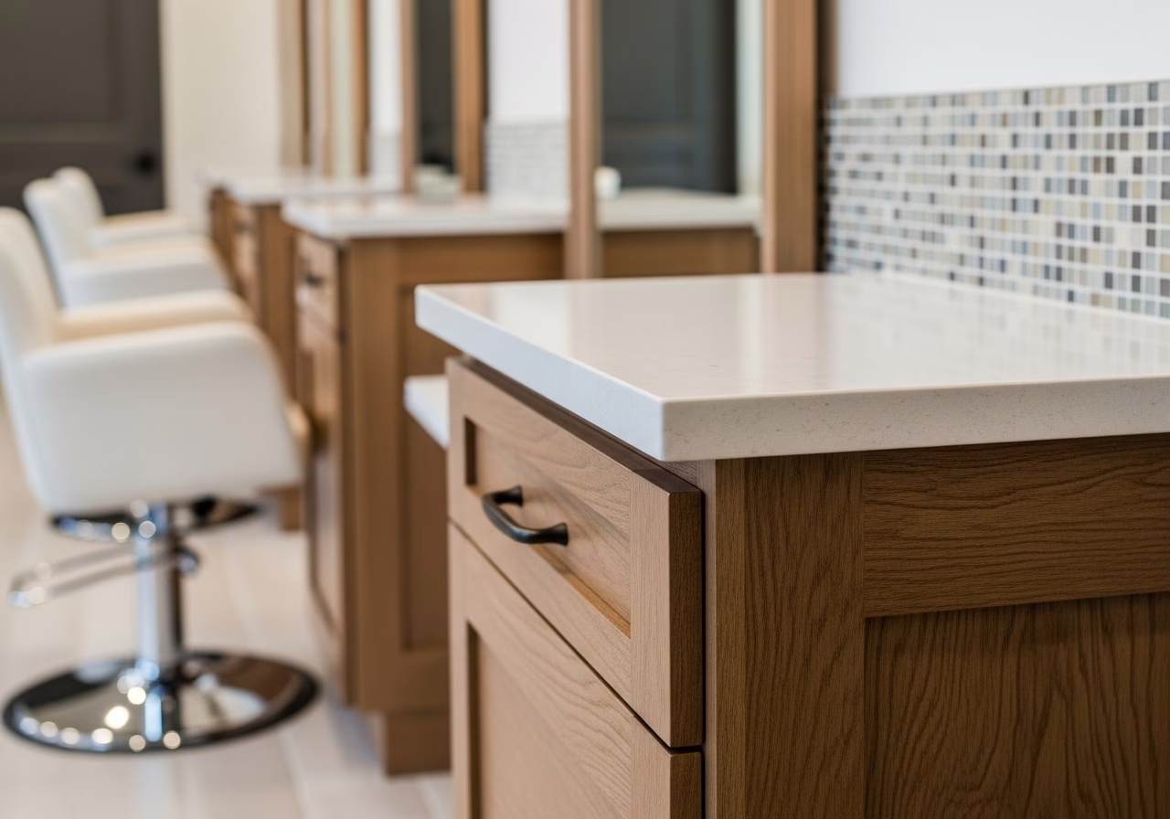 Close-up detail of professionally completed Salon & Spa Buildout