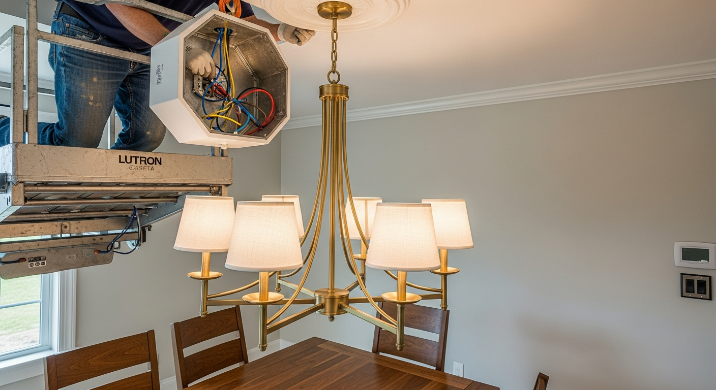 Light Fixture Installation portfolio close-up from a Brock renovation by RenoHouse