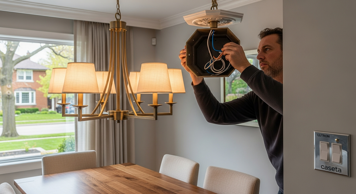 On-site light fixture installation install detail at a Etobicoke property