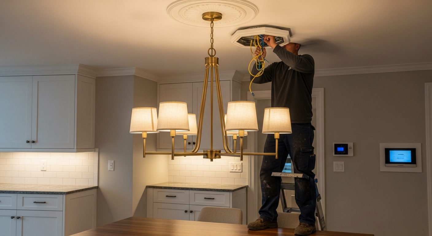 Recently completed light fixture installation renovation in a Georgina home