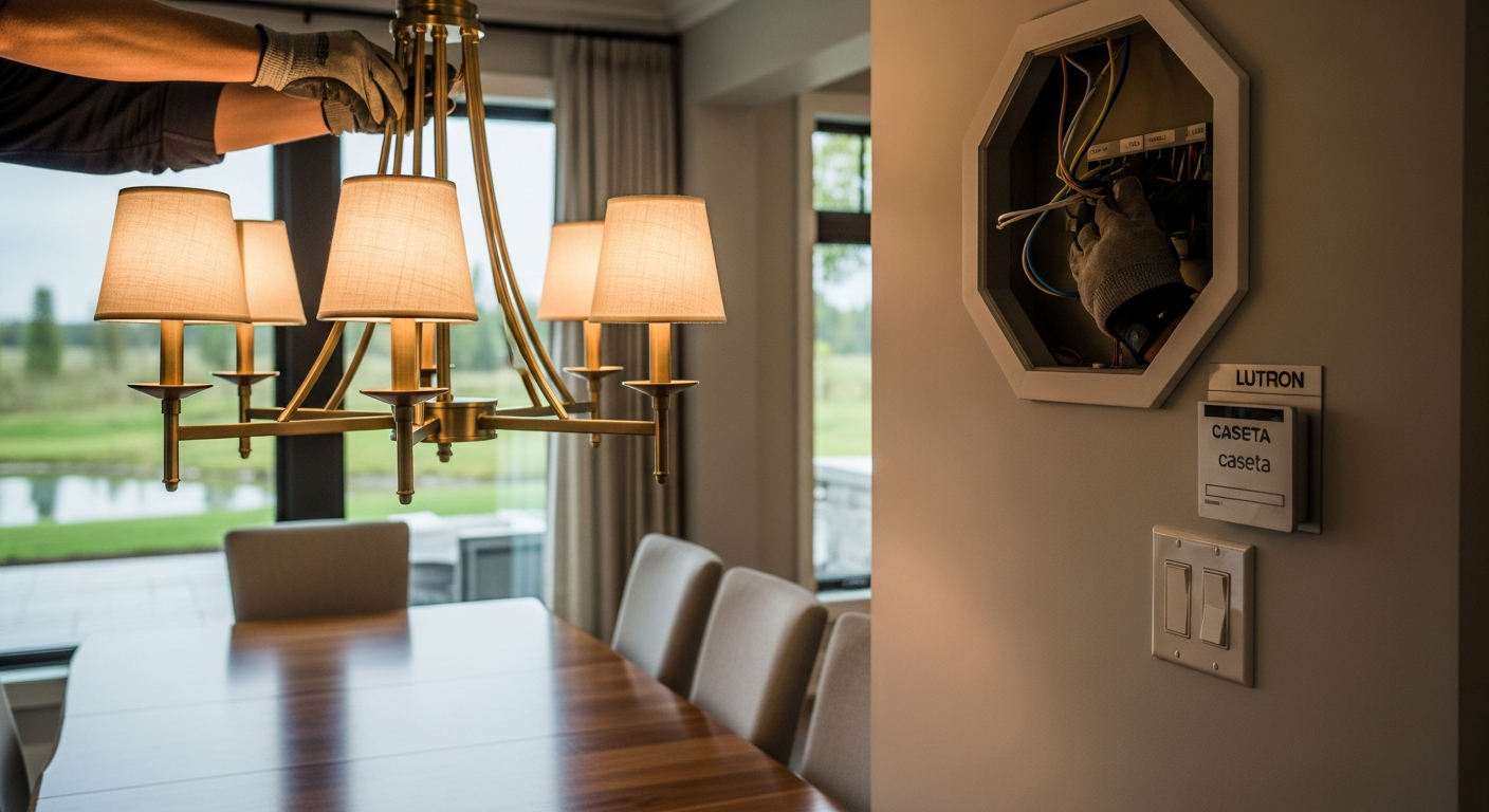 Recently completed light fixture installation renovation in a King City home