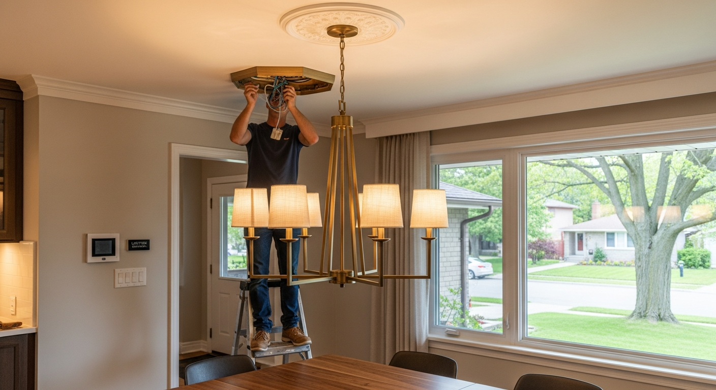 Light Fixture Installation portfolio close-up from a Mississauga renovation by RenoHouse