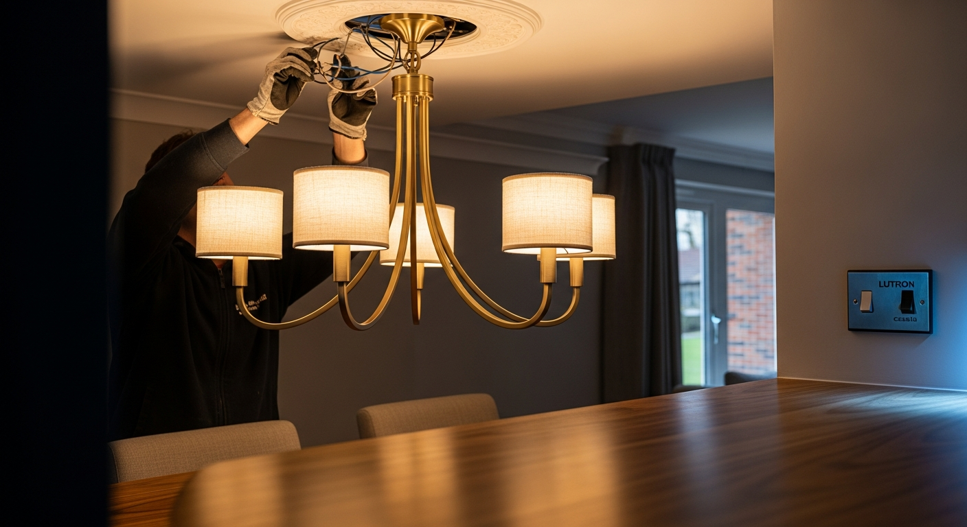 Final result of a light fixture installation project at a Newmarket residence