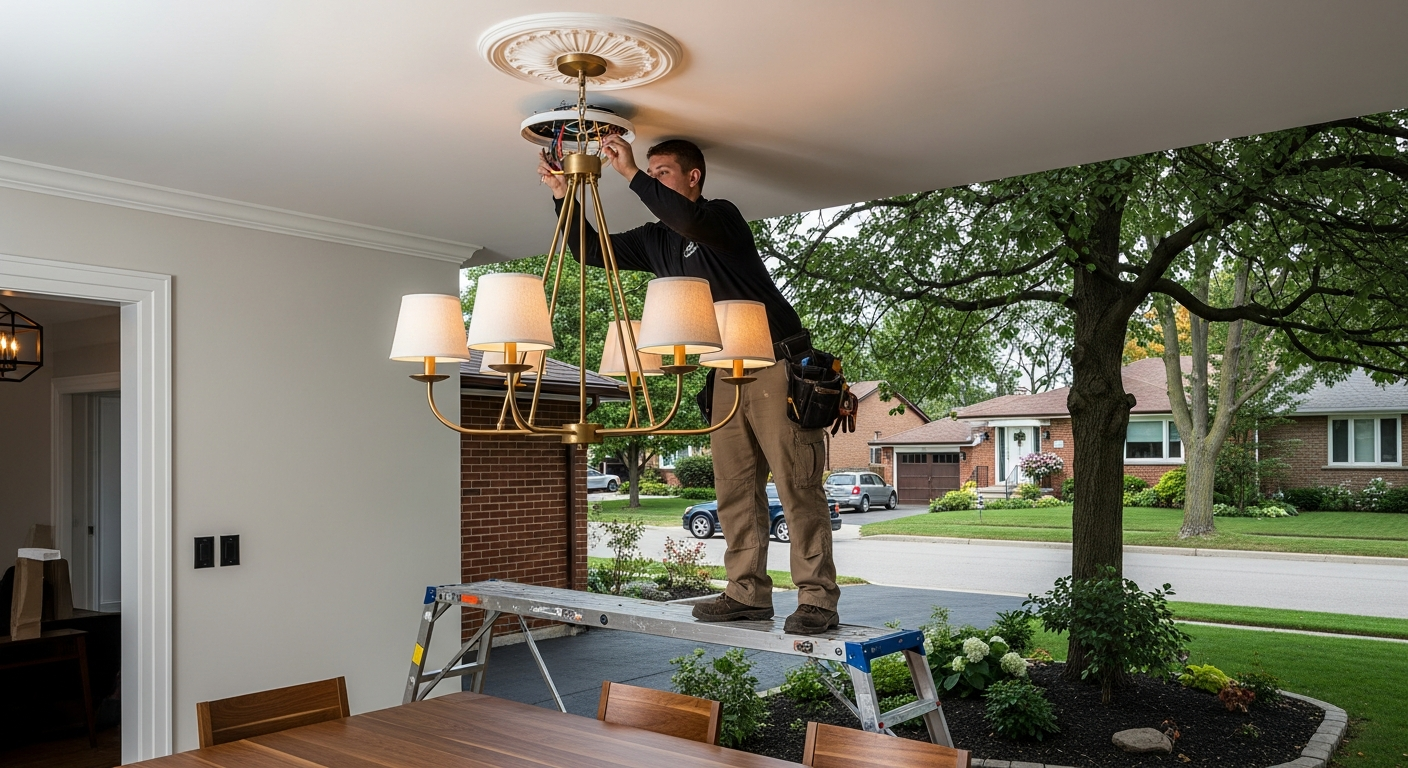 Editorial detail of a Oshawa light fixture installation install — visible quality finish